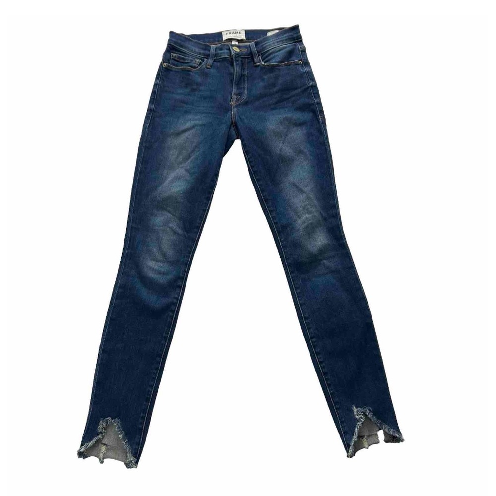 FRAME Le‎ Skinny De Jeanne Jeans Front Split Raw Hem Women’s 24 Stretch $204